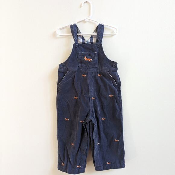 Kitestrings Overalls Boys Sz 24m Fox Embroidered Navy Hartstrings Cute - Picture 1 of 5